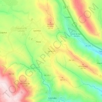 Mapa topográfico Sernelha, altitud, relieve