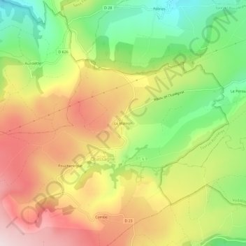 Mapa topográfico Le Malnon, altitud, relieve