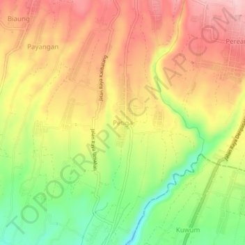 Mapa topográfico Petiga, altitud, relieve