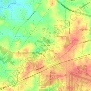Mapa topográfico Village Hills, altitud, relieve