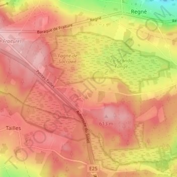 Mapa topográfico Petites-Tailles, altitud, relieve