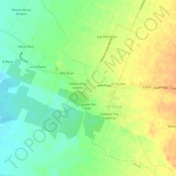 Mapa topográfico Duao, altitud, relieve