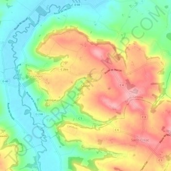 Mapa topográfico Gauran, altitud, relieve