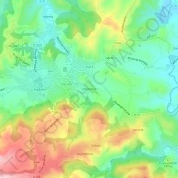 Mapa topográfico Ermindegi, altitud, relieve