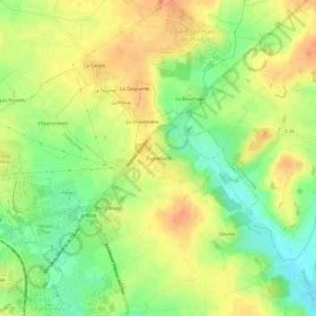 Mapa topográfico Puybelliard, altitud, relieve
