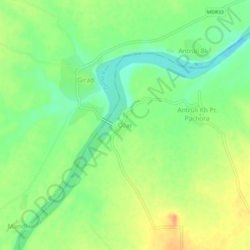 Mapa topográfico Ozar, altitud, relieve