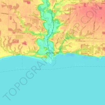 Mapa topográfico Port Stanley, altitud, relieve