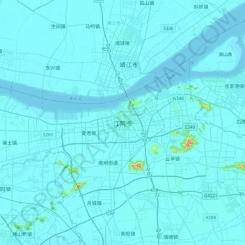Mapa topográfico 江阴市, altitud, relieve