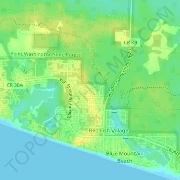Mapa topográfico Blue Mountain, altitud, relieve