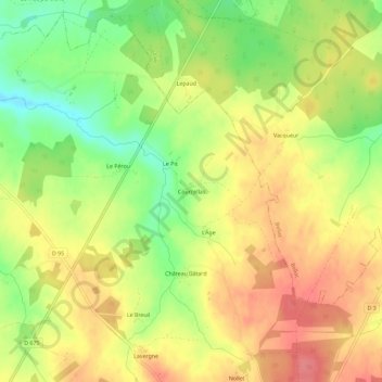 Mapa topográfico Courcellas, altitud, relieve
