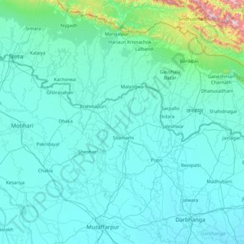 Mapa topográfico Sītāmarhi, altitud, relieve