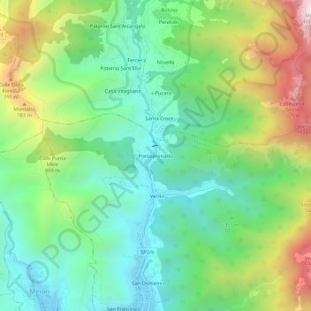 Mapa topográfico Ponteprimario, altitud, relieve