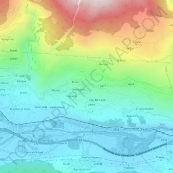 Mapa topográfico Argnod, altitud, relieve
