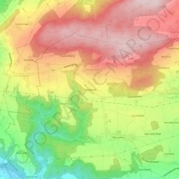Mapa topográfico Bergweid, altitud, relieve