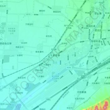 Mapa topográfico 十里堡镇, altitud, relieve