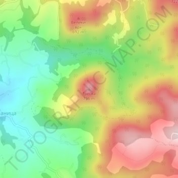 Mapa topográfico Треска, altitud, relieve