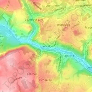 Mapa topográfico Ironbridge, altitud, relieve