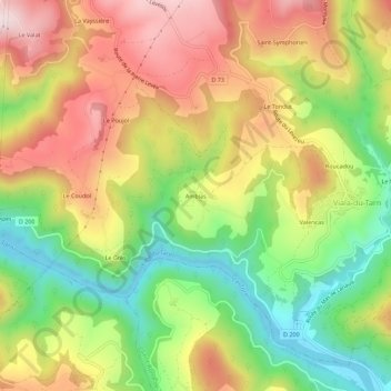 Mapa topográfico Ambias, altitud, relieve