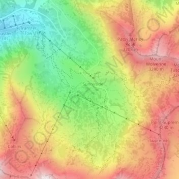 Mapa topográfico Albion Basin, altitud, relieve