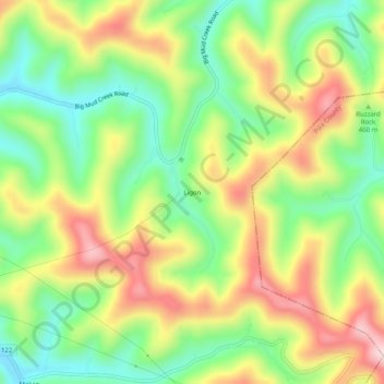 Mapa topográfico Ligon, altitud, relieve