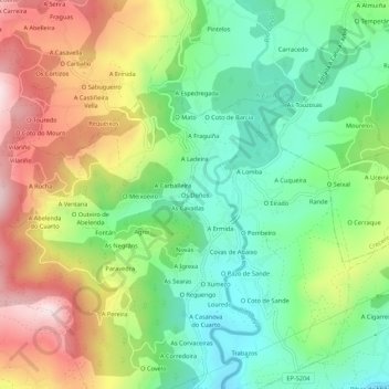 Mapa topográfico Os Doños, altitud, relieve