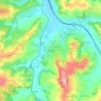 Mapa topográfico Bajića Kraj, altitud, relieve