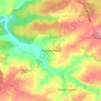 Mapa topográfico Fourbechies, altitud, relieve