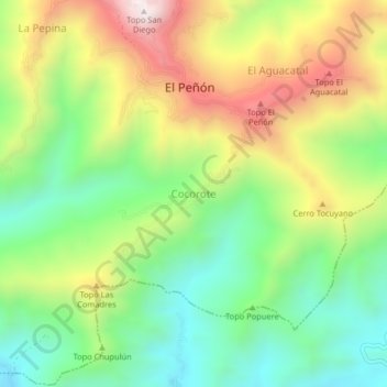 Mapa topográfico Cocorote, altitud, relieve