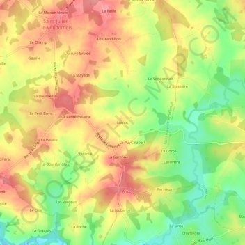 Mapa topográfico Lornac, altitud, relieve