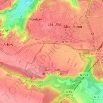 Mapa topográfico Villeziers, altitud, relieve