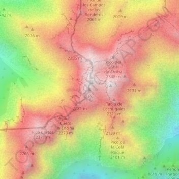 Mapa topográfico Morra de Lechugales, altitud, relieve