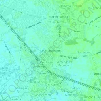 Mapa topográfico San Jose Subdivision, altitud, relieve