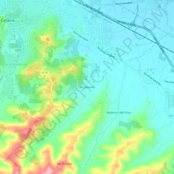 Mapa topográfico Rio Marano, altitud, relieve