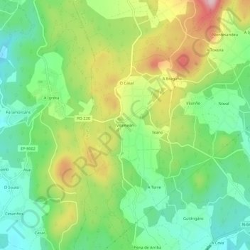 Mapa topográfico Vilameán, altitud, relieve