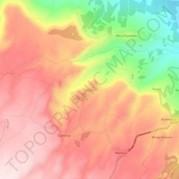 Mapa topográfico Sugano, altitud, relieve