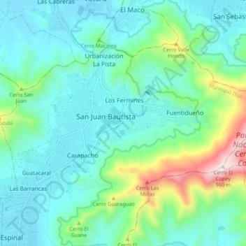 Mapa topográfico San Juan Bautista, altitud, relieve