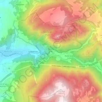 Mapa topográfico Pale, altitud, relieve