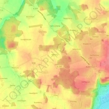 Mapa topográfico Allerting, altitud, relieve