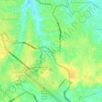 Mapa topográfico Talang Bakung, altitud, relieve
