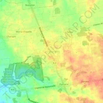 Mapa topográfico Les Mangles, altitud, relieve