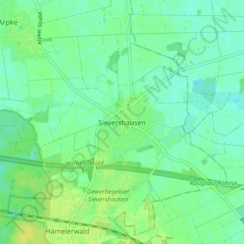 Mapa topográfico Sievershausen, altitud, relieve