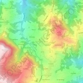 Mapa topográfico Farneta di Riccò, altitud, relieve