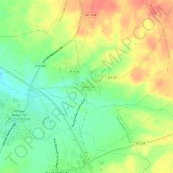 Mapa topográfico Pocariça, altitud, relieve