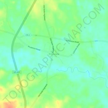 Mapa topográfico Pittsview, altitud, relieve