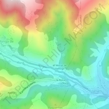 Mapa topográfico Clot de Vallvigil, altitud, relieve