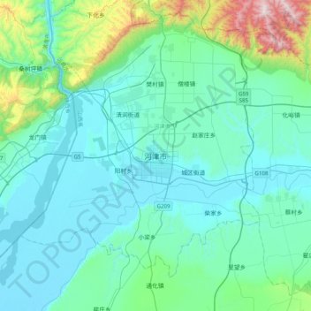 Mapa topográfico 河津市, altitud, relieve
