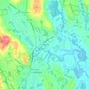 Mapa topográfico East Holliston, altitud, relieve