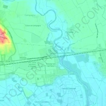Mapa topográfico Mariotto, altitud, relieve