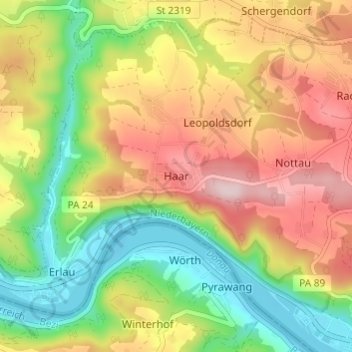 Mapa topográfico Haar, altitud, relieve