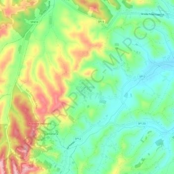 Mapa topográfico Gorzano, altitud, relieve
